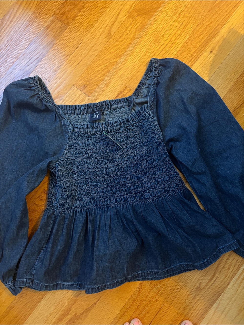 GAP Navy Smocked Peplum Blouse with Long Sleeves